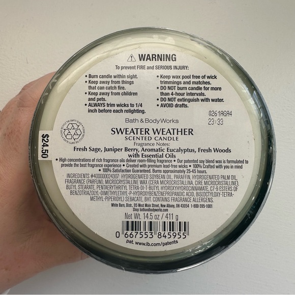 NWT Bath & Body Works 3-Wick Candle- “Sweater Weather” Scent - Picture 3 of 4